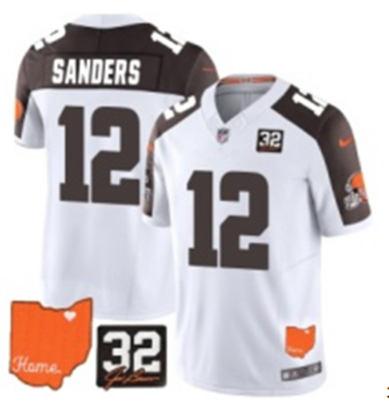 Men Cleveland Browns 12 Sanders white Nike NFL 2025 Jersey 002